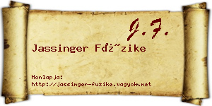 Jassinger Füzike névjegykártya